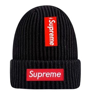 Supreme Ribbed Black Hat with Red Logo